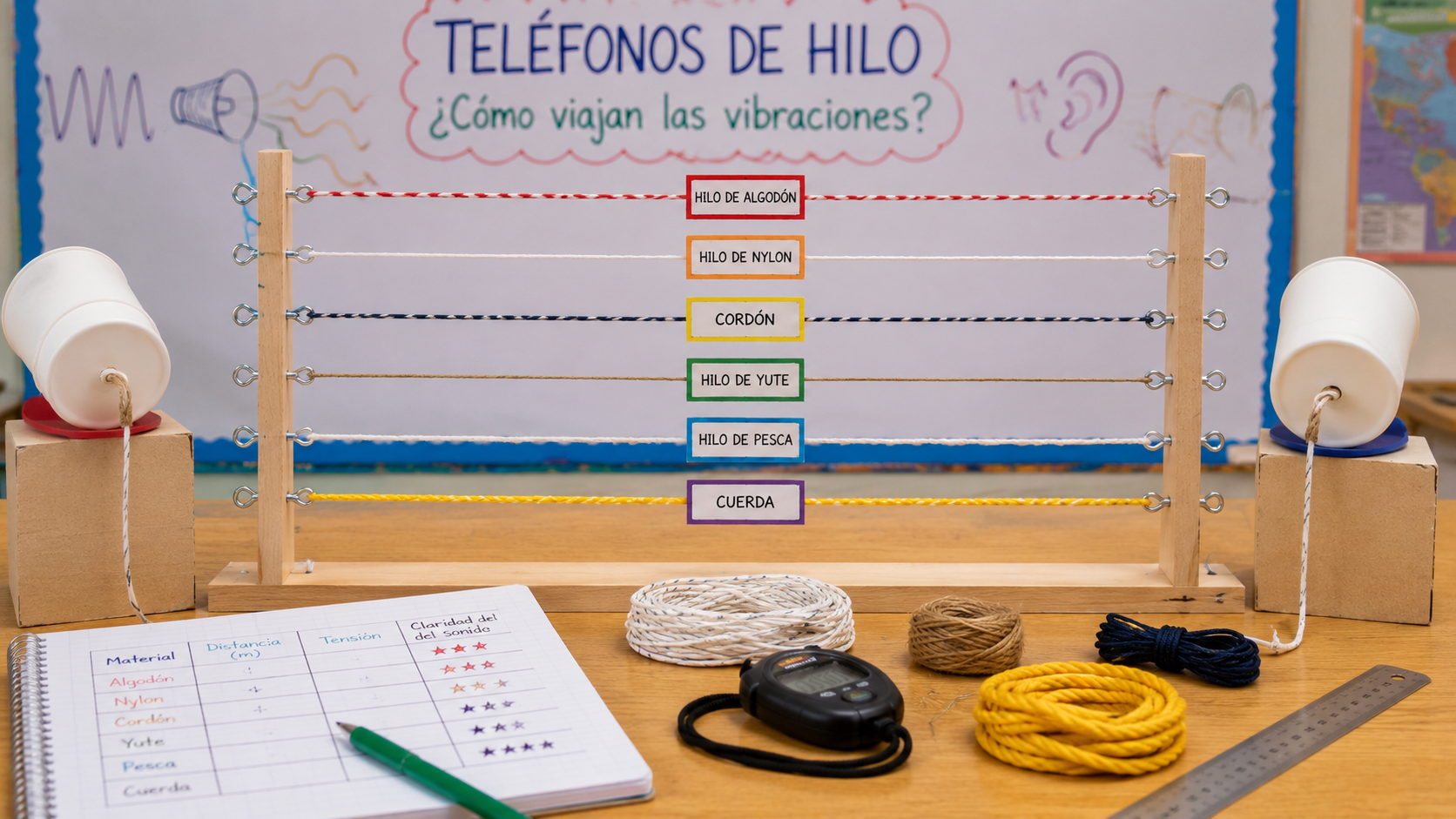 Teléfonos de hilo: cómo viajan las vibraciones por distintos materiales