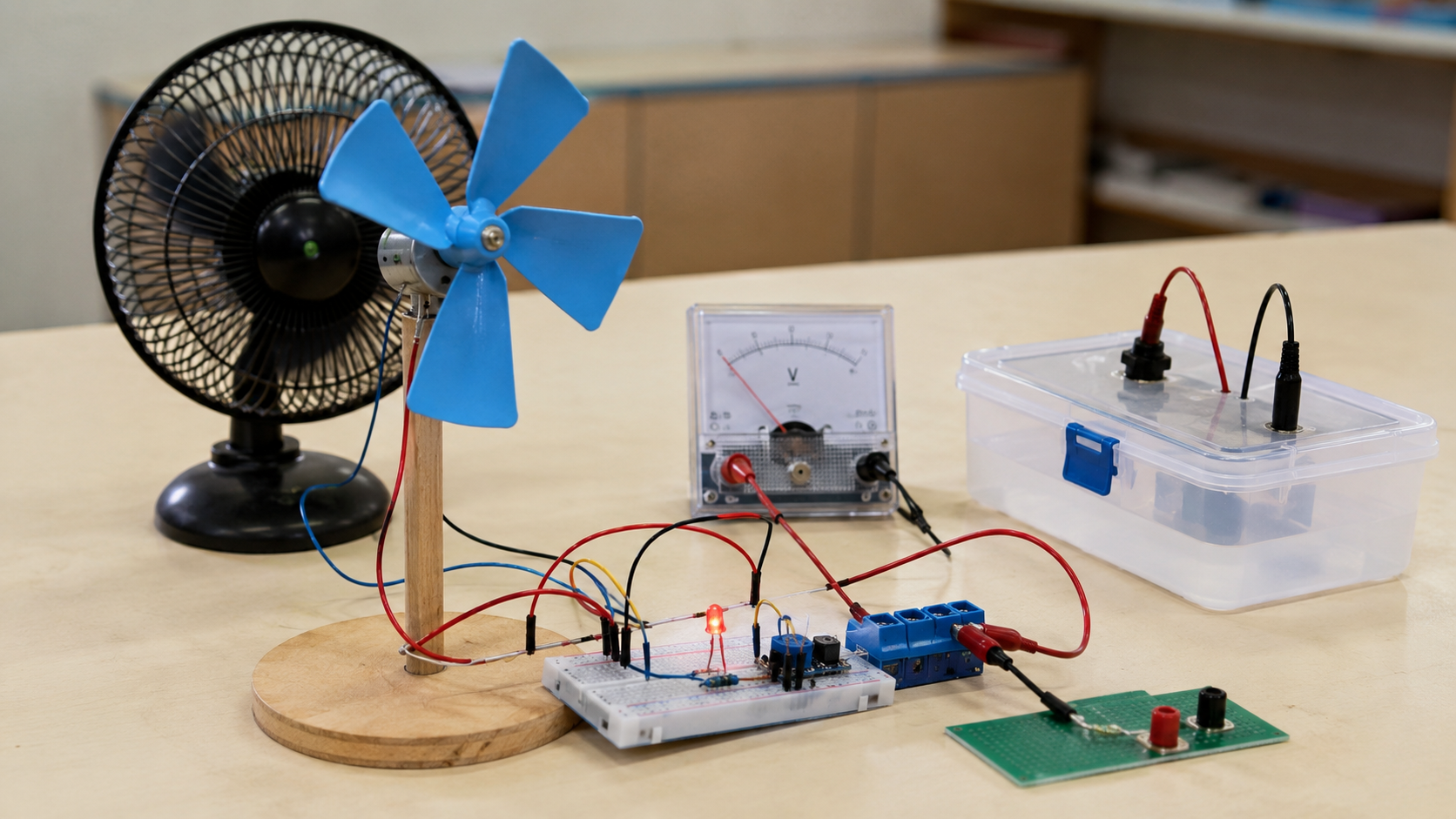 Relación entre velocidad del ventilador y electricidad generada por un molino casero