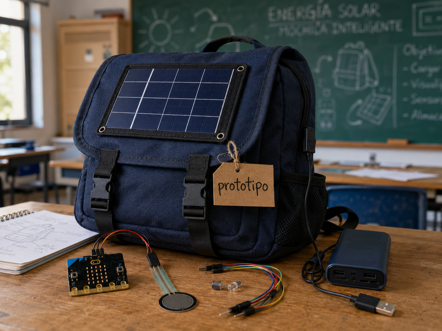 Prototipo de mochila inteligente con sistema de carga solar y gestión de peso (primaria alta, prototipo, dos semanas)